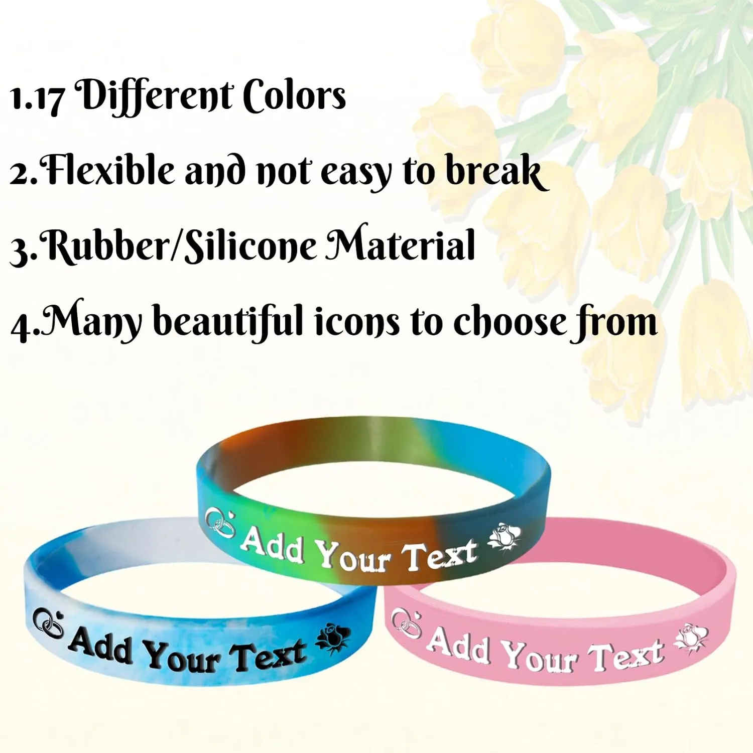Personalized Silicone Wristbands with Text Logo Custom Rubber Bracelets 1 Pack Customized Silicone Bracelet for Events, Sports, Parties,Wedding