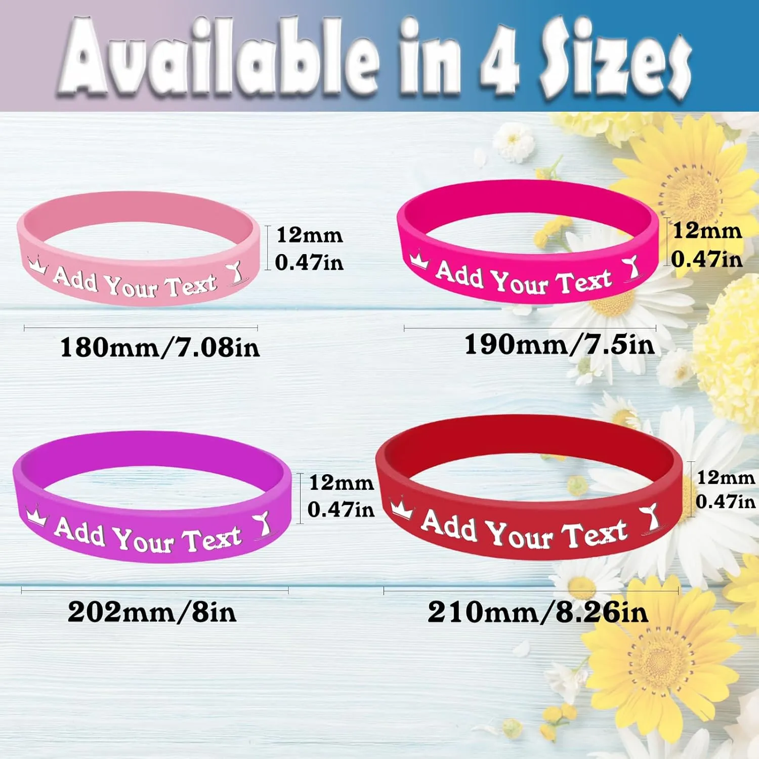 Personalized Silicone Wristbands with Text Logo Custom Rubber Bracelets 1 Pack Customized Silicone Bracelet for Events, Sports, Parties,Wedding
