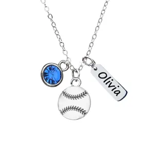 Personalized Softball Necklace - Engraved Name Charm & Custom Birthstone Pendant Jewelry, Ideal Gift for Softball Player