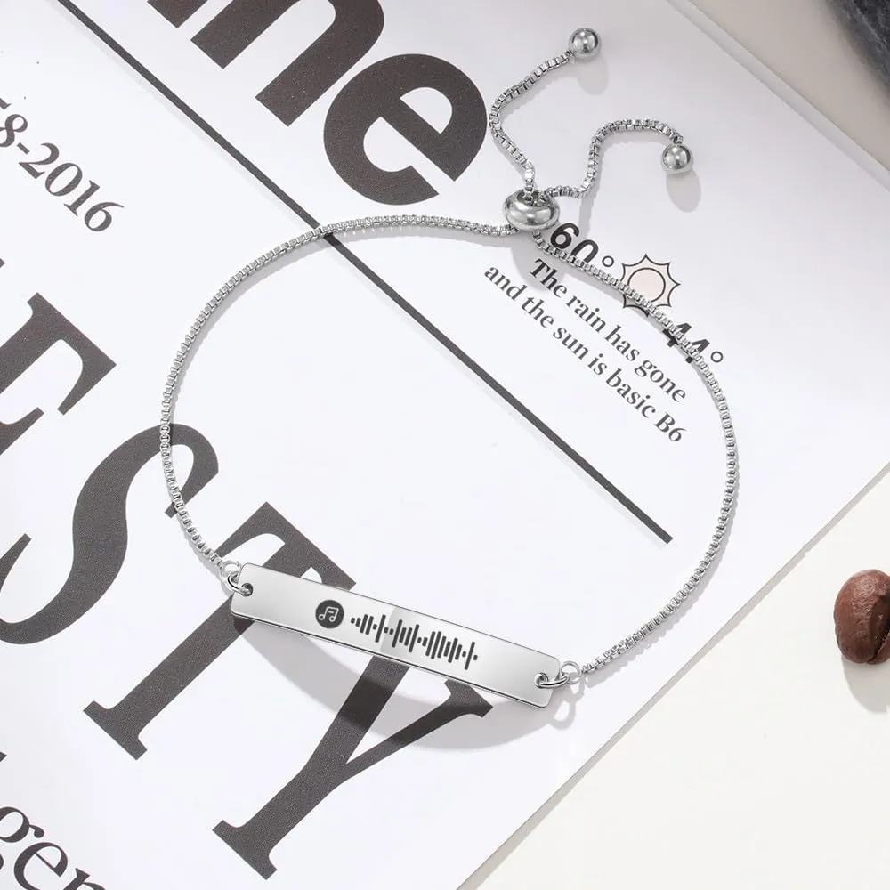 Personalized Spotify Bracelets Scannable Spotify Code Music Bracelet Stainless Steel Custom Adjustable Link Bracelet Gifts for Men Women Boyfriend