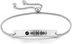 Personalized Spotify Bracelets Scannable Spotify Code Music Bracelet Stainless Steel Custom Adjustable Link Bracelet Gifts for Men Women Boyfriend