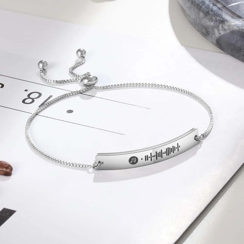 Personalized Spotify Bracelets Scannable Spotify Code Music Bracelet Stainless Steel Custom Adjustable Link Bracelet Gifts for Men Women Boyfriend