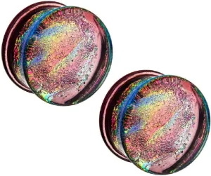 Pierced Owl - Purple Multicolor Sparkling Swirl Single Flared Glass Plugs, Sold as a Pair