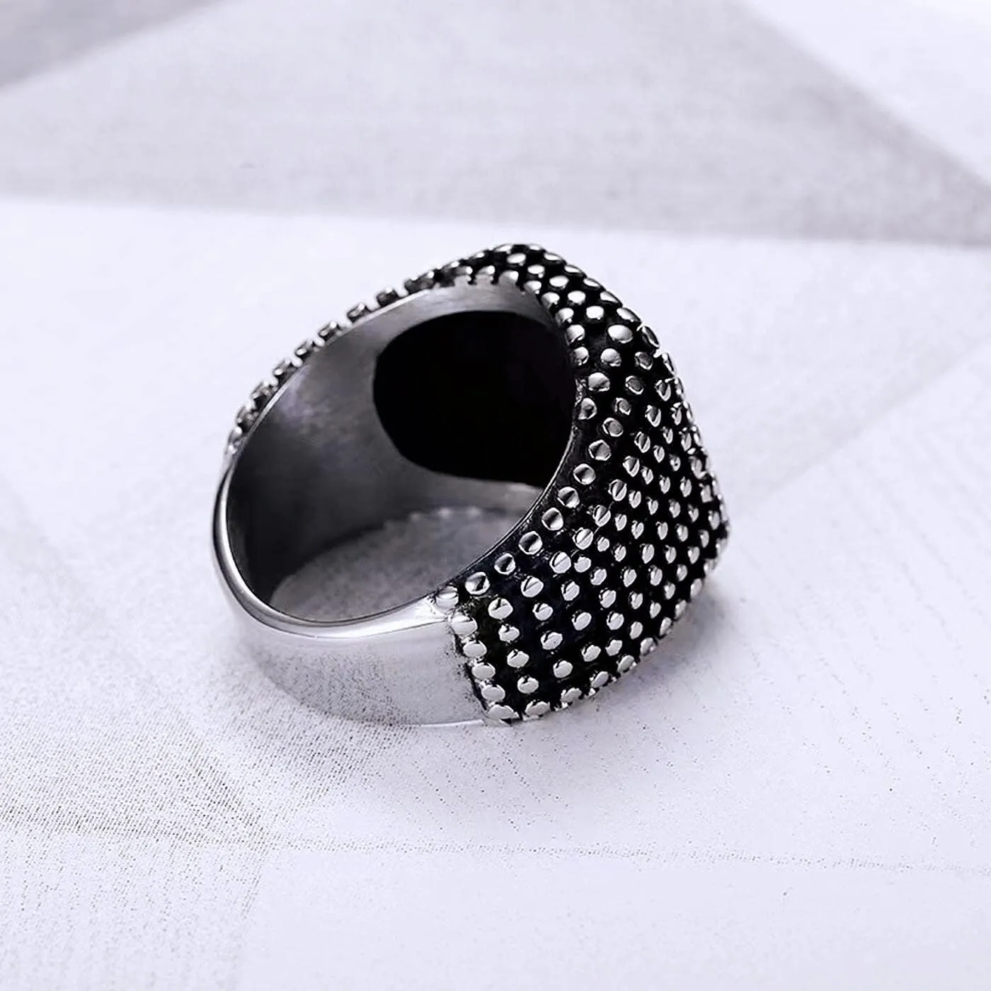 Pitted Square ring for men Iced out Ring Hip Hop ring Black Biker 316 Stainless Steel Radiant Biker Rings Bling Cuban style Iced Out Jewelry Punk Ring Club ring Heavy Metal ring ceremony