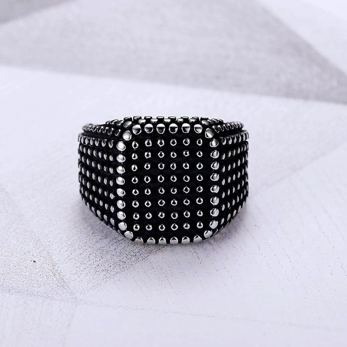 Pitted Square ring for men Iced out Ring Hip Hop ring Black Biker 316 Stainless Steel Radiant Biker Rings Bling Cuban style Iced Out Jewelry Punk Ring Club ring Heavy Metal ring ceremony