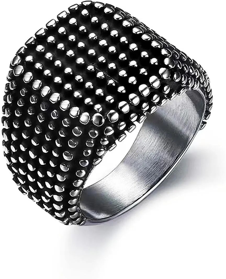 Pitted Square ring for men Iced out Ring Hip Hop ring Black Biker 316 Stainless Steel Radiant Biker Rings Bling Cuban style Iced Out Jewelry Punk Ring Club ring Heavy Metal ring ceremony