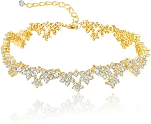 Plated Gold Silver Sparkling Cubic Zirconia Anklet Bracelet for Women  Bling Bling Ankle Jewelry