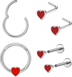 Poker Nose Rings Hoop and Nose Studs Sets Piercings Jewelry for Women Men Surgical Steel Hypoallergenic 16G Mustache Septum Ring Flat Back Nose Stud Earrings Helix Cartilage 6Pcs