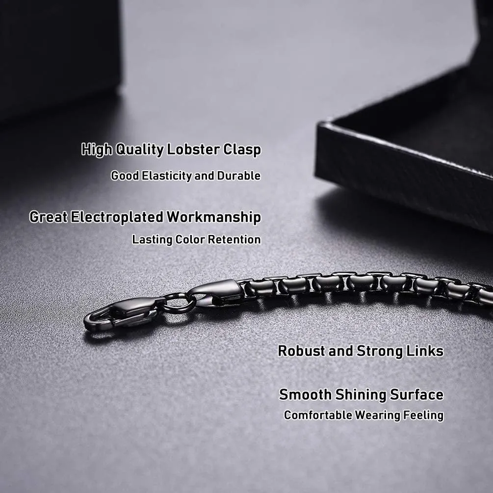 PROSTEEL Stylish Stainless Steel Flat Box Chain Bracelet, Silver/Gold/Black Tone, Nickel-Free, Hypoallergenic Jewelry, 7.9"/8.7", Come Gift Box