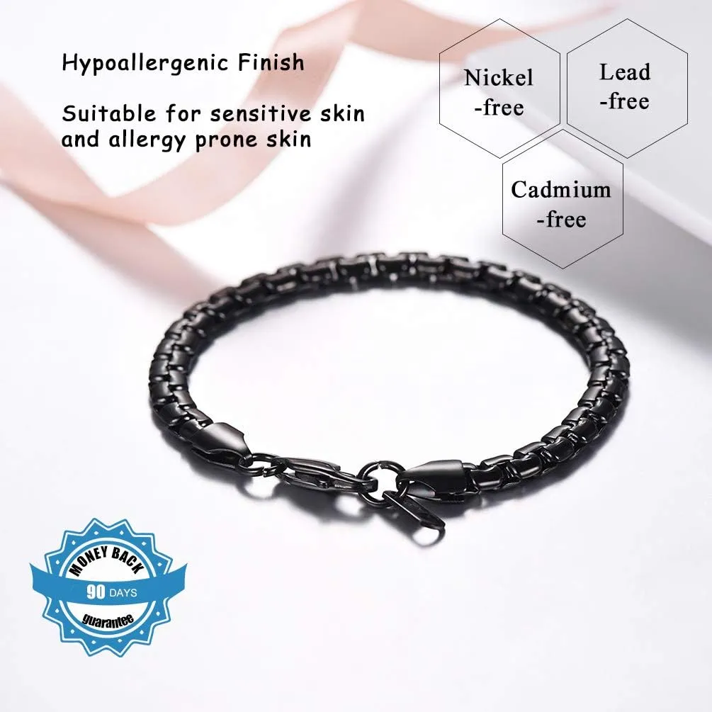 PROSTEEL Stylish Stainless Steel Flat Box Chain Bracelet, Silver/Gold/Black Tone, Nickel-Free, Hypoallergenic Jewelry, 7.9"/8.7", Come Gift Box