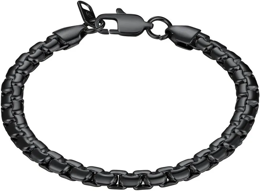 PROSTEEL Stylish Stainless Steel Flat Box Chain Bracelet, Silver/Gold/Black Tone, Nickel-Free, Hypoallergenic Jewelry, 7.9"/8.7", Come Gift Box