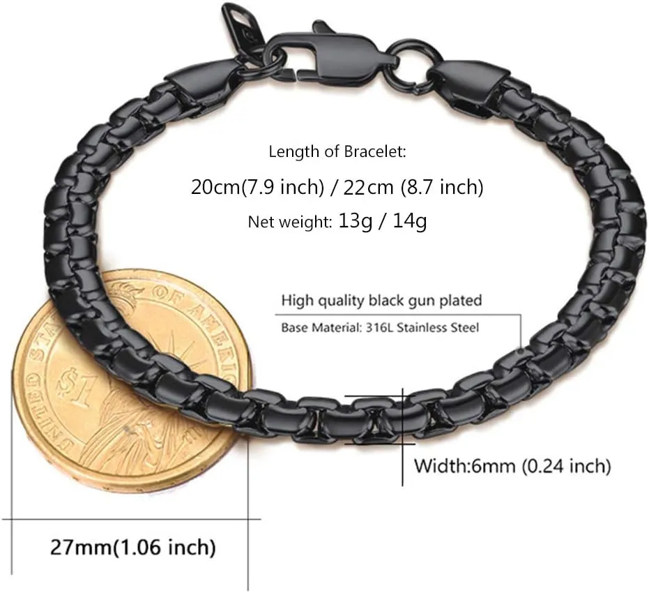 PROSTEEL Stylish Stainless Steel Flat Box Chain Bracelet, Silver/Gold/Black Tone, Nickel-Free, Hypoallergenic Jewelry, 7.9"/8.7", Come Gift Box