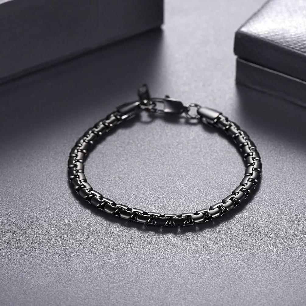 PROSTEEL Stylish Stainless Steel Flat Box Chain Bracelet, Silver/Gold/Black Tone, Nickel-Free, Hypoallergenic Jewelry, 7.9"/8.7", Come Gift Box