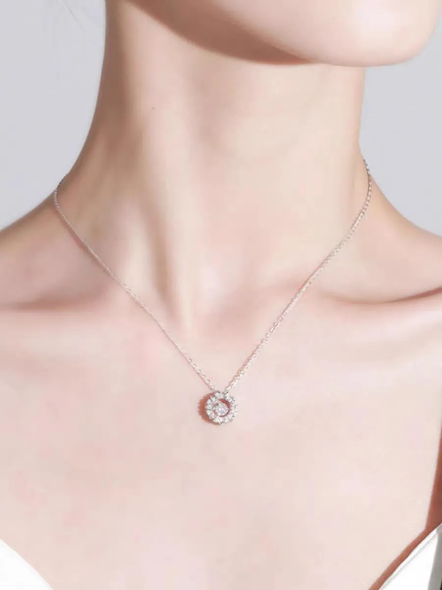 Pure Silver Pendant Necklace, 14K White Gold Plated High-Carbon Diamond CZ Necklace, Shines Like Moissanite Pendant Necklace for Women