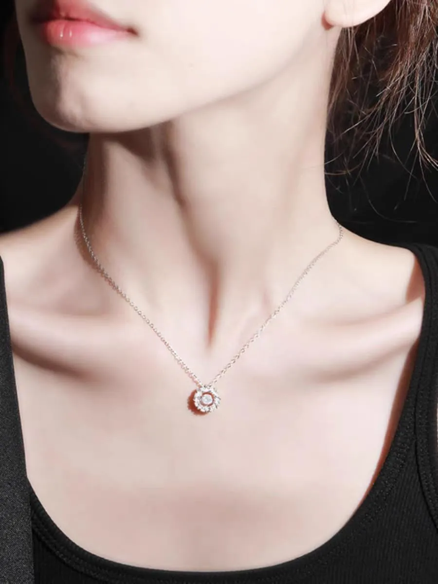 Pure Silver Pendant Necklace, 14K White Gold Plated High-Carbon Diamond CZ Necklace, Shines Like Moissanite Pendant Necklace for Women