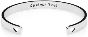 Q&Locket Personalized Custom Cuff Bracelet with Hallow Heart for Women Engraved Inspirational Birthday Gifts Customize Gifts for Her Best Friend Motivational Jewelry