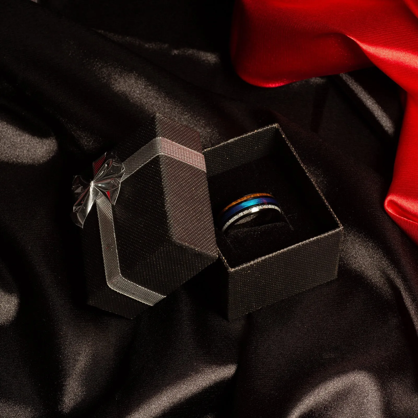 "Chester" Gold Guitar String Whiskey Barrel Dome Polished Black Tungsten Carbide Ring, 8mm