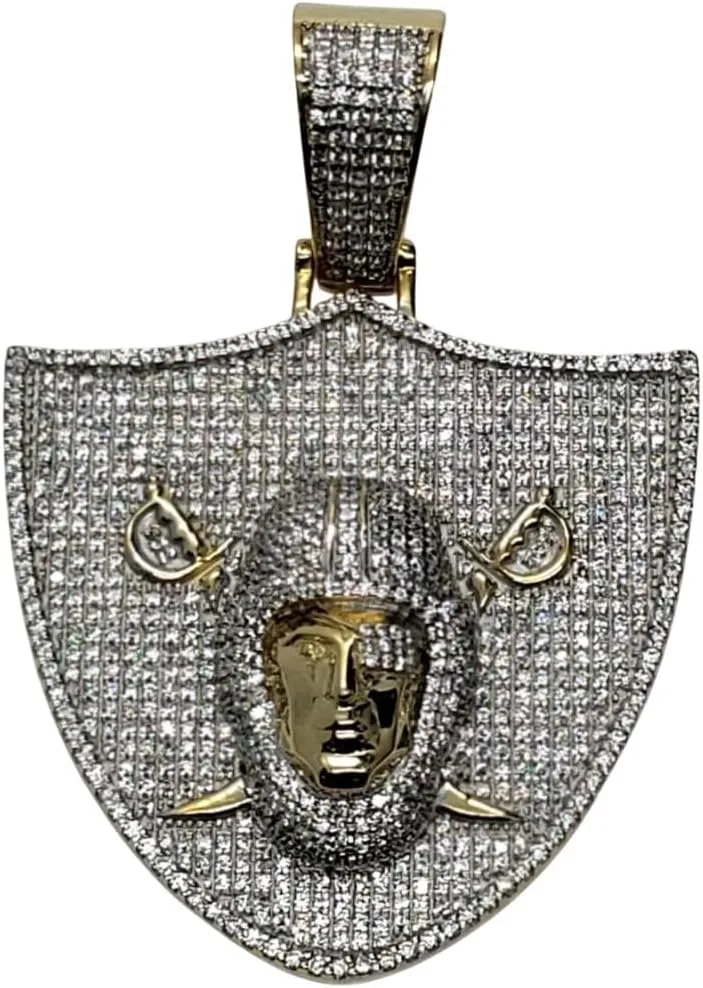 "Skull Raider" Unisex Pendant Charm 4 CT D/VVS Lab Created Diamond 14K Yellow Gold Plated Sterling Silver