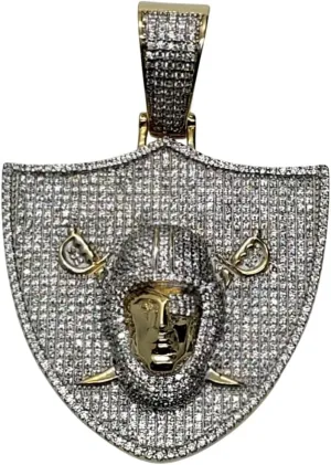 "Skull Raider" Unisex Pendant Charm 4 CT D/VVS Lab Created Diamond 14K Yellow Gold Plated Sterling Silver