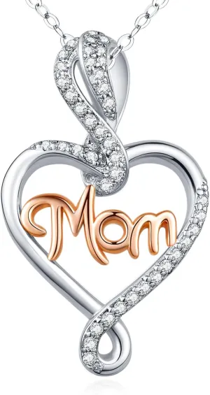 RAYSTAR Mothers Day Day Gifts for Mom, Silver Mom Necklace for Women Wife, Heart Infinity Mom Necklaces Birthday Jewelry Gifts for Mom from Daughter Son
