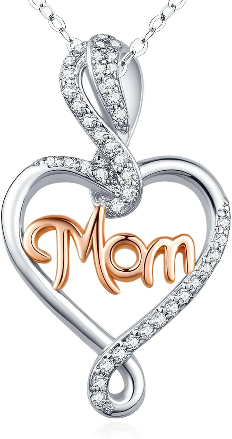 RAYSTAR Mothers Day Day Gifts for Mom, Silver Mom Necklace for Women Wife, Heart Infinity Mom Necklaces Birthday Jewelry Gifts for Mom from Daughter Son