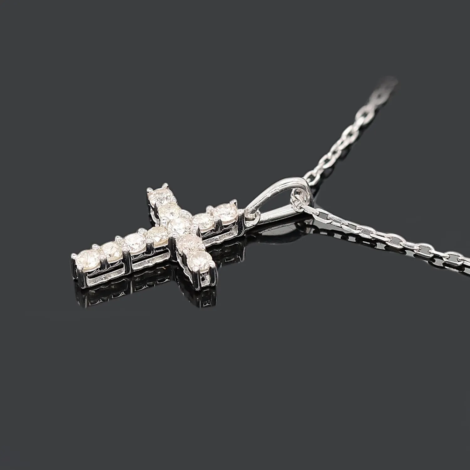 Religious Cross Pendant Necklace for Women - 0.30 Carat Round Cut Natural Diamond Cross Necklace 18" Chain 14K Gold Over 925 Sterling Silver (H-I Colro, I2 Clarity, 0.28 Ct)