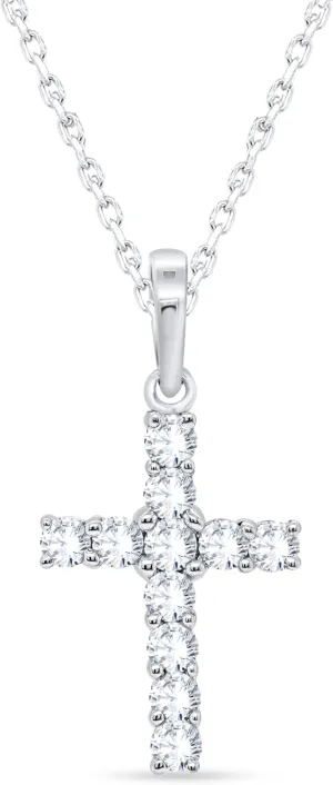 Religious Cross Pendant Necklace for Women - 0.30 Carat Round Cut Natural Diamond Cross Necklace 18" Chain 14K Gold Over 925 Sterling Silver (H-I Colro, I2 Clarity, 0.28 Ct)