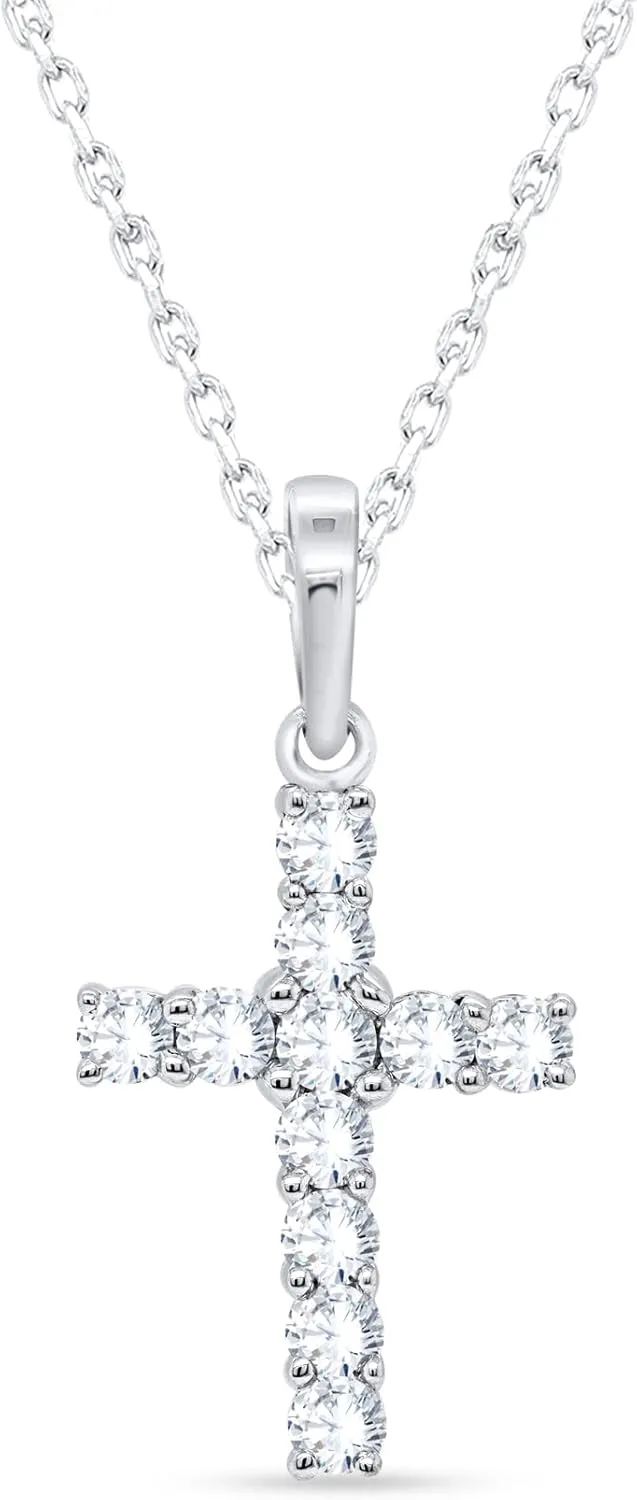 Religious Cross Pendant Necklace for Women - 0.30 Carat Round Cut Natural Diamond Cross Necklace 18" Chain 14K Gold Over 925 Sterling Silver (H-I Colro, I2 Clarity, 0.28 Ct)