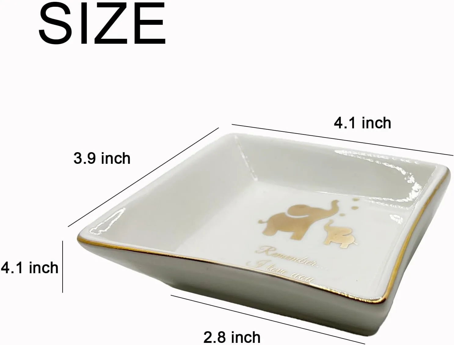 Remember I Love You Mom Ceramic Jewelry Dish with Gold-Plated Elephant, Mothers Day Gifts, Small Ring Dish, Jewelry Plate, Trinket Tray - Ideal Mother's Day Gift for Mom
