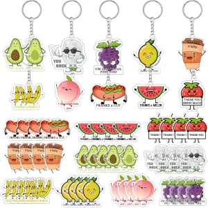 Remuuly 50 Pcs Funny Fruits Thank You Acrylic Keychains Pun Key Rings Cute Employee Nurses Teachers Appreciation Gifts Bulk for Coworker Staff Friends Women Men, 10 Styles