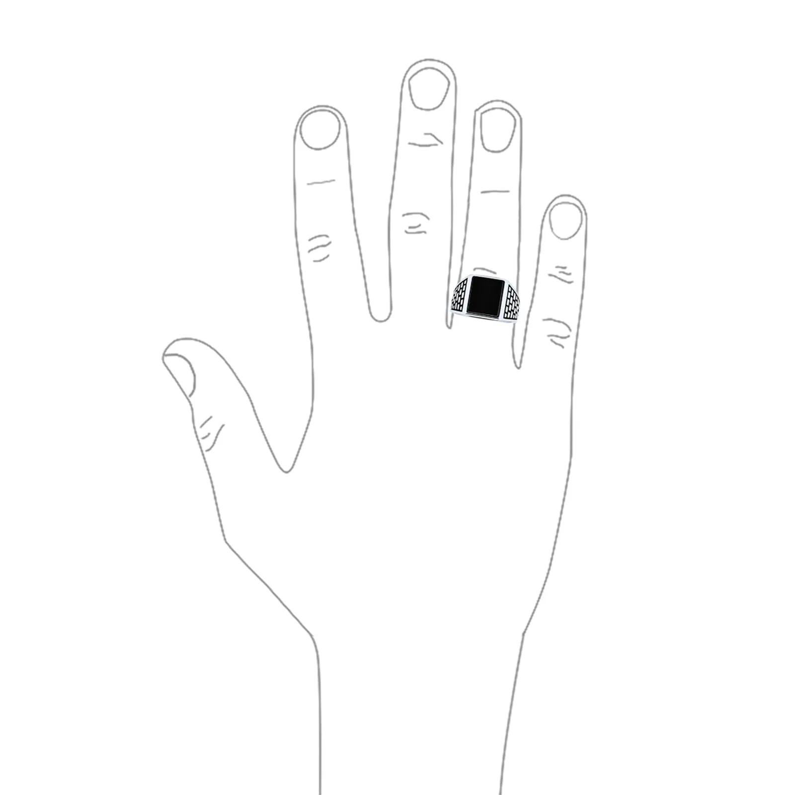 Retro Classic Mens Silver Ring with Black Onyx Gemstone Rectangle Signet Design