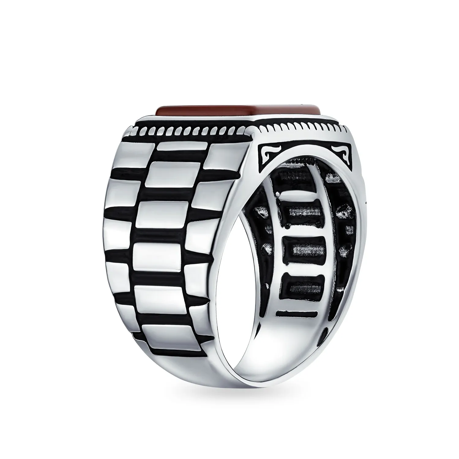 Retro Mens Silver Ring with Black Onyx and Red Agate Gemstone Handmade in Turkey