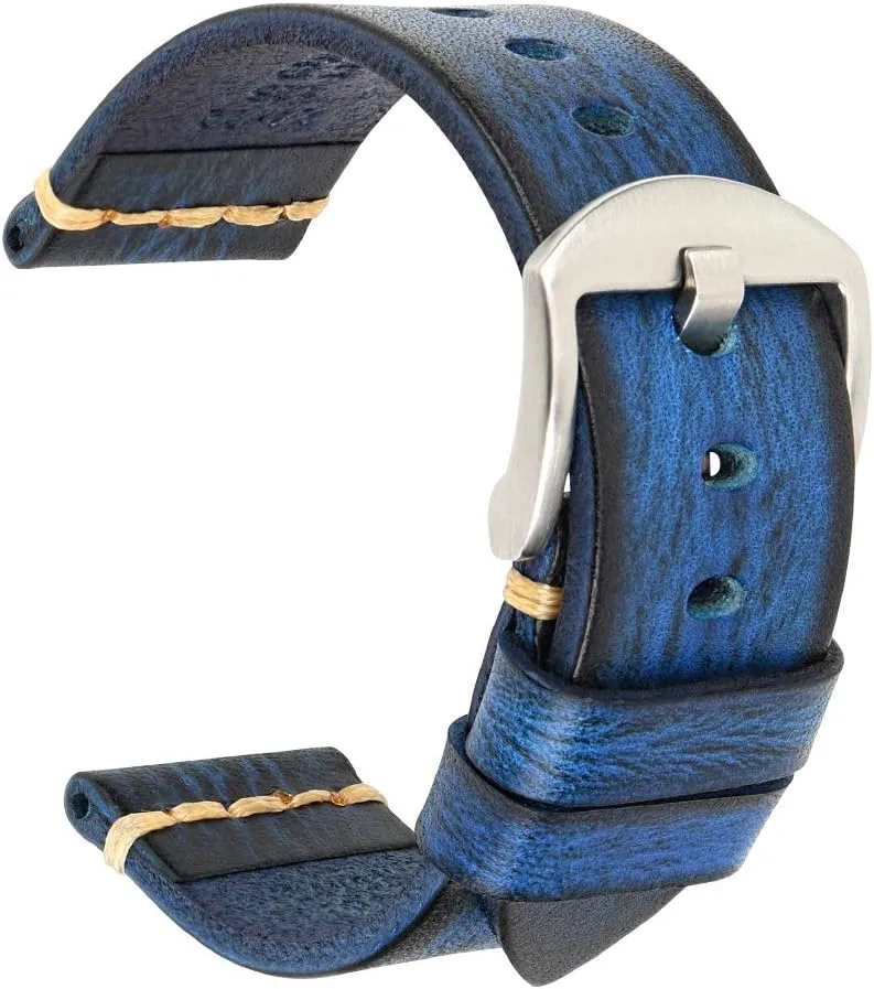 REZERO Leather Watch Bands, Tanned Leather Watch Straps, Black/Brown/Blue/Red/Green/Grey Watch Bands Replacement with Black/Silver/Gold/Rose Gold Buckle for Men, Women 18/19/20/21/22/23/24/26mm