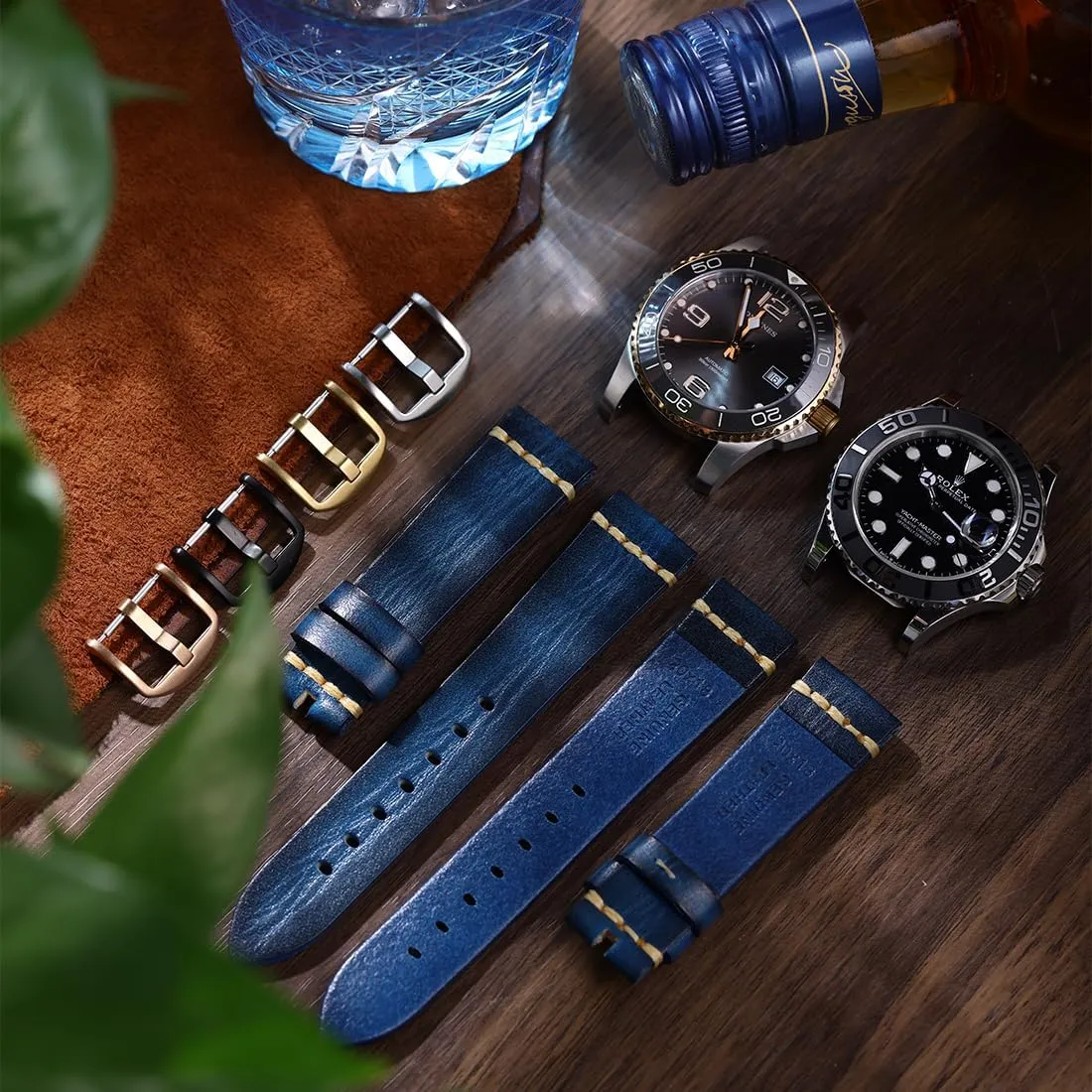 REZERO Leather Watch Bands, Tanned Leather Watch Straps, Black/Brown/Blue/Red/Green/Grey Watch Bands Replacement with Black/Silver/Gold/Rose Gold Buckle for Men, Women 18/19/20/21/22/23/24/26mm