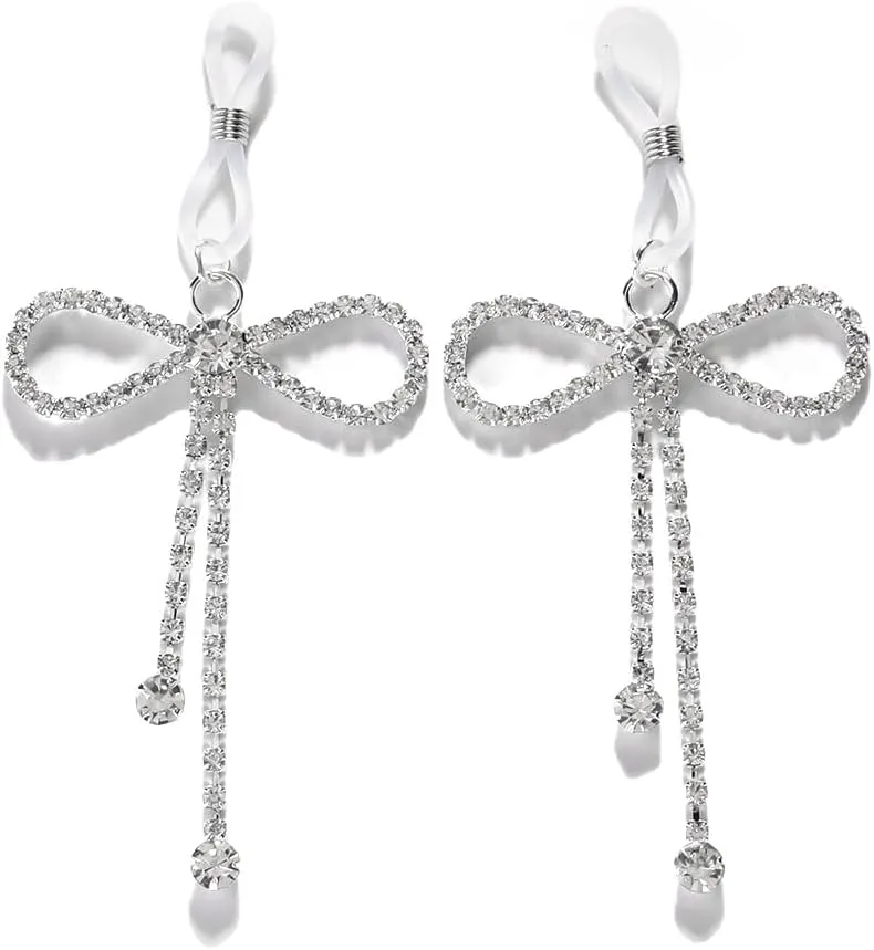 Rhinestone Bowknot Fake Nipple Rings for Women Sparkling Non-Piercing Dangle Nipplerings Nipple Noose Fake Nipple Piercing Jewelry Sexy Women Clothing Accessories