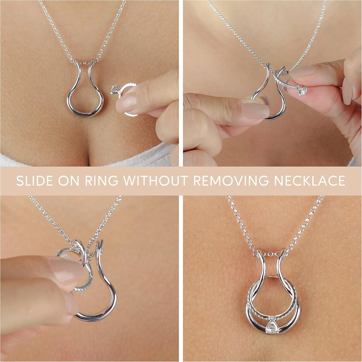 Ring Holder Necklace - Sterling Silver Ring Keeper Necklaces - Women & Men Wedding Ring Holder Necklace - Cute Necklace Jewelry for Women, Wife, Nurse, Doctor - Cute Ring Necklace Holder