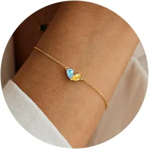 RLMOON Gold Bracelets for Women Dainty 2 Birthstone Bracelets Non tarnish 14K Gold Plated Heart CZ Bracelet for Mother and Daughter Anniversary Birthday Jewelry Gift