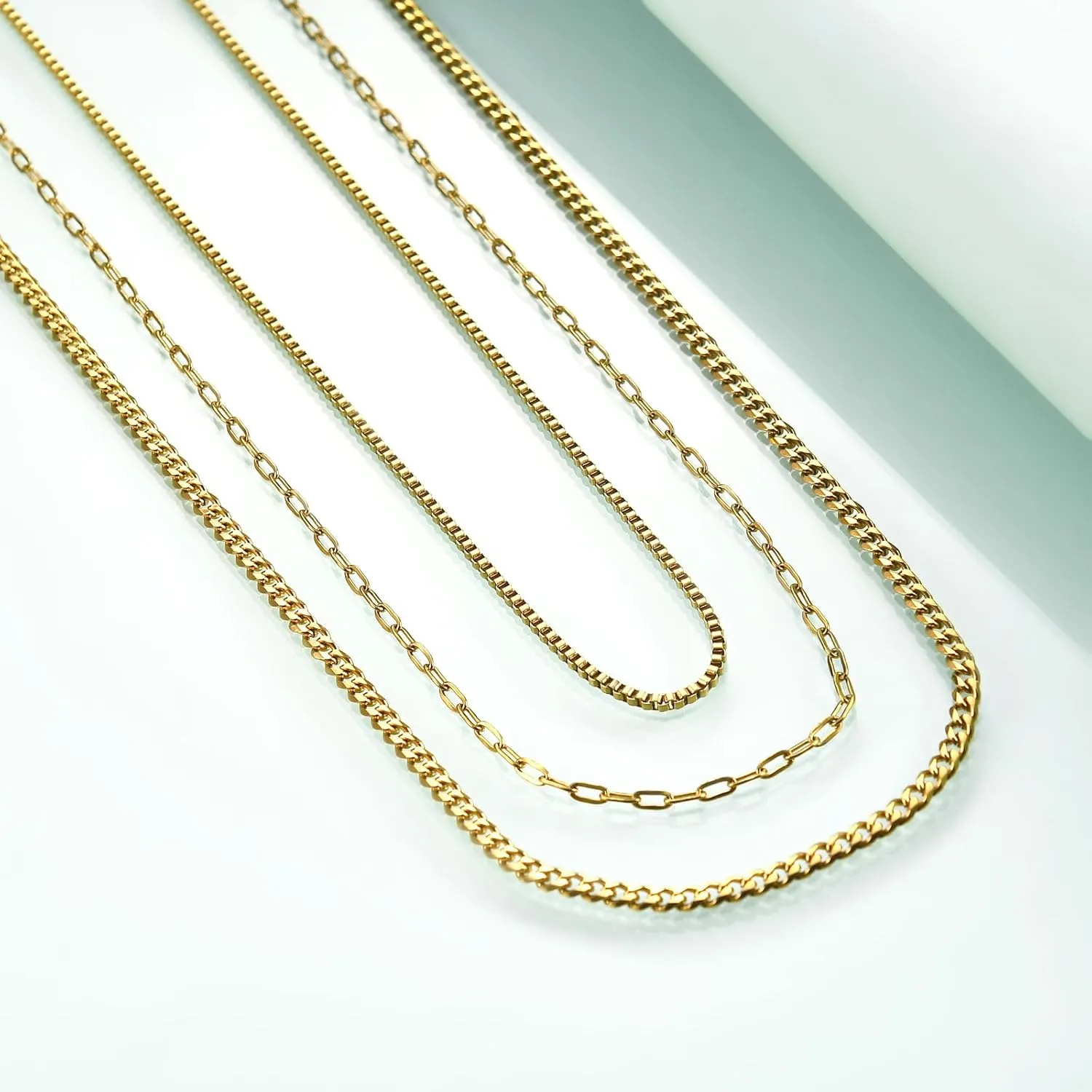 Rnivida 14k gold plated Layering Necklaces for Women,Stainless Steel Triple Stacked Necklaces Dainty Choker and Chunky Chain Layered Jewelry