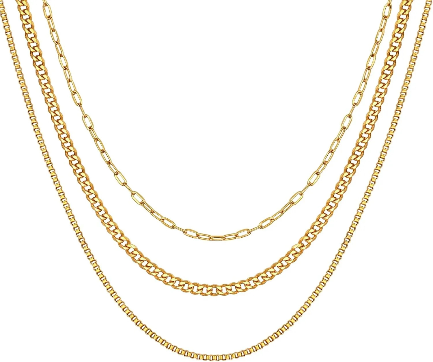 Rnivida 14k gold plated Layering Necklaces for Women,Stainless Steel Triple Stacked Necklaces Dainty Choker and Chunky Chain Layered Jewelry