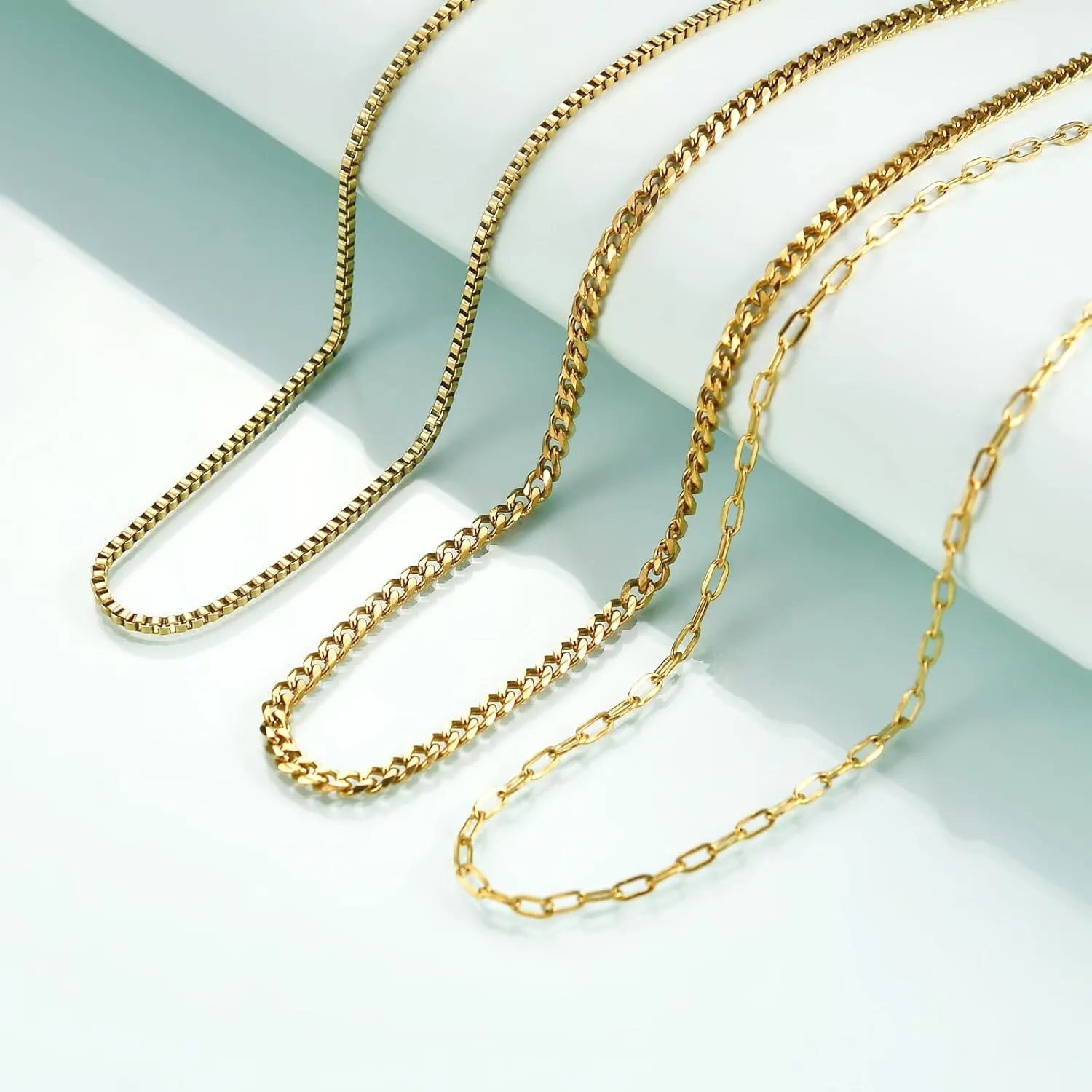 Rnivida 14k gold plated Layering Necklaces for Women,Stainless Steel Triple Stacked Necklaces Dainty Choker and Chunky Chain Layered Jewelry