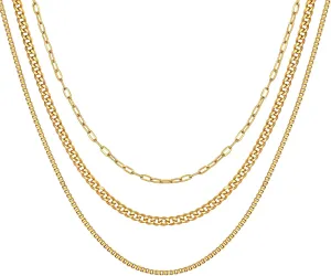 Rnivida 14k gold plated Layering Necklaces for Women,Stainless Steel Triple Stacked Necklaces Dainty Choker and Chunky Chain Layered Jewelry