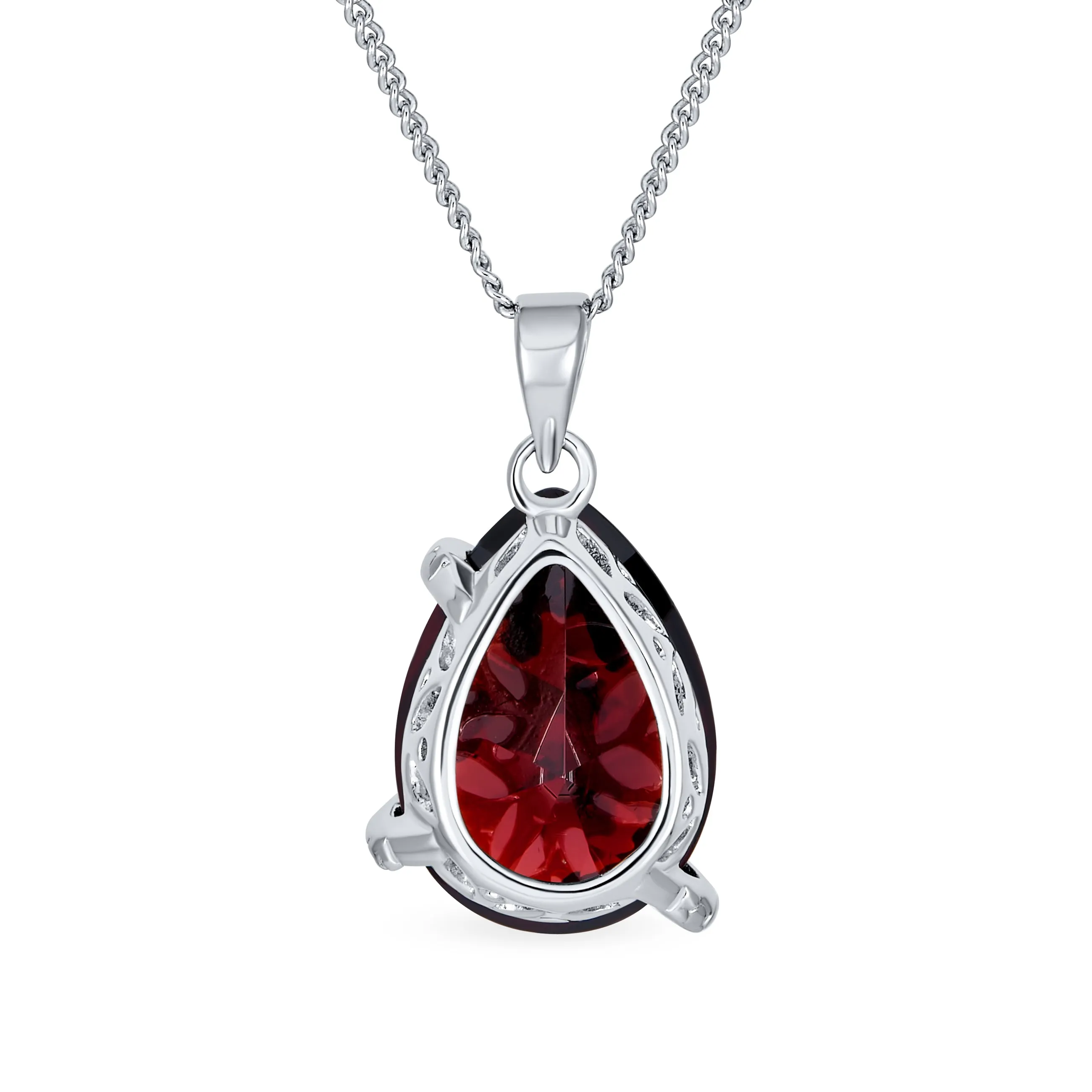 Romantic Pave Butterfly Ruby Red Teardrop Pendant Necklace Sterling Silver Chain