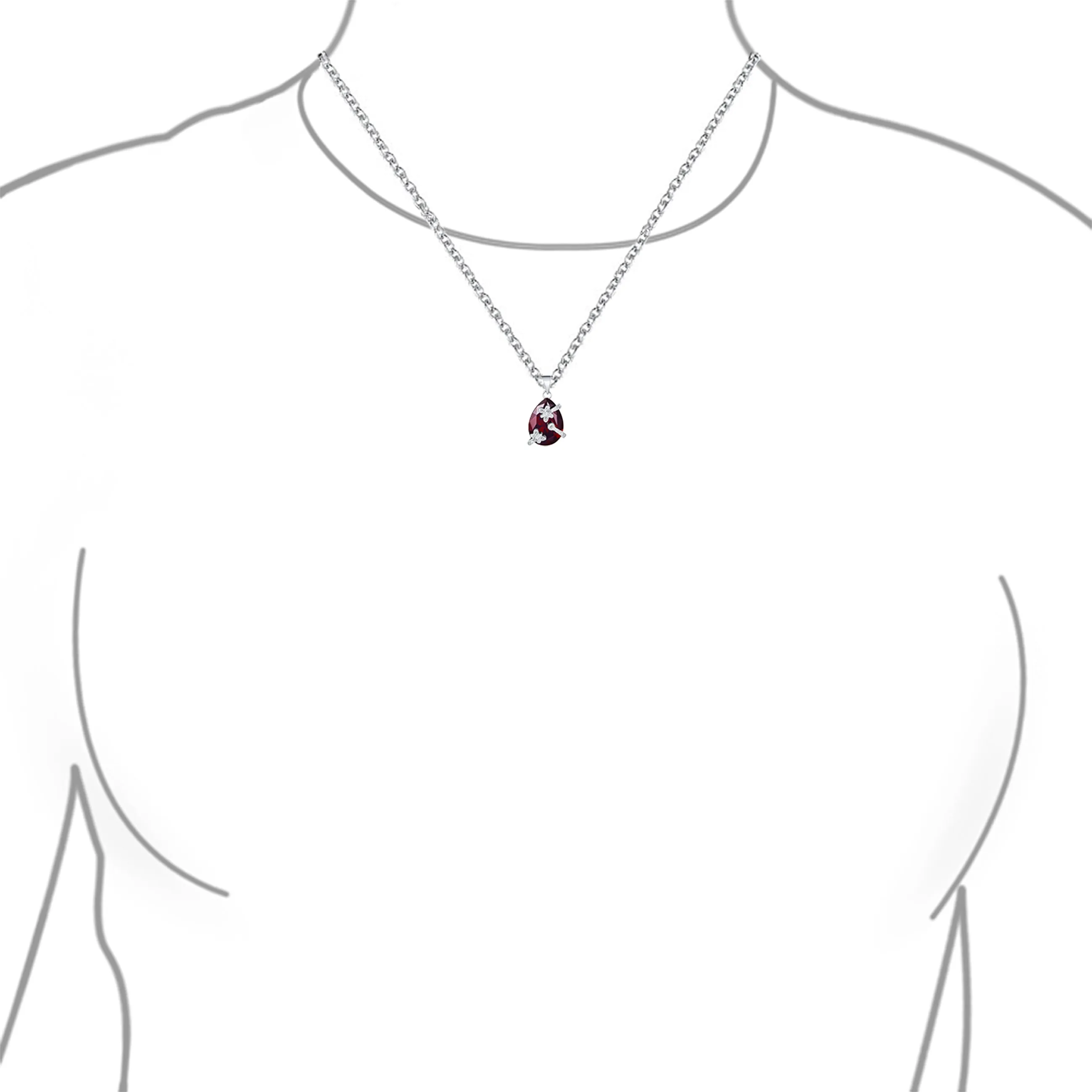Romantic Pave Butterfly Ruby Red Teardrop Pendant Necklace Sterling Silver Chain