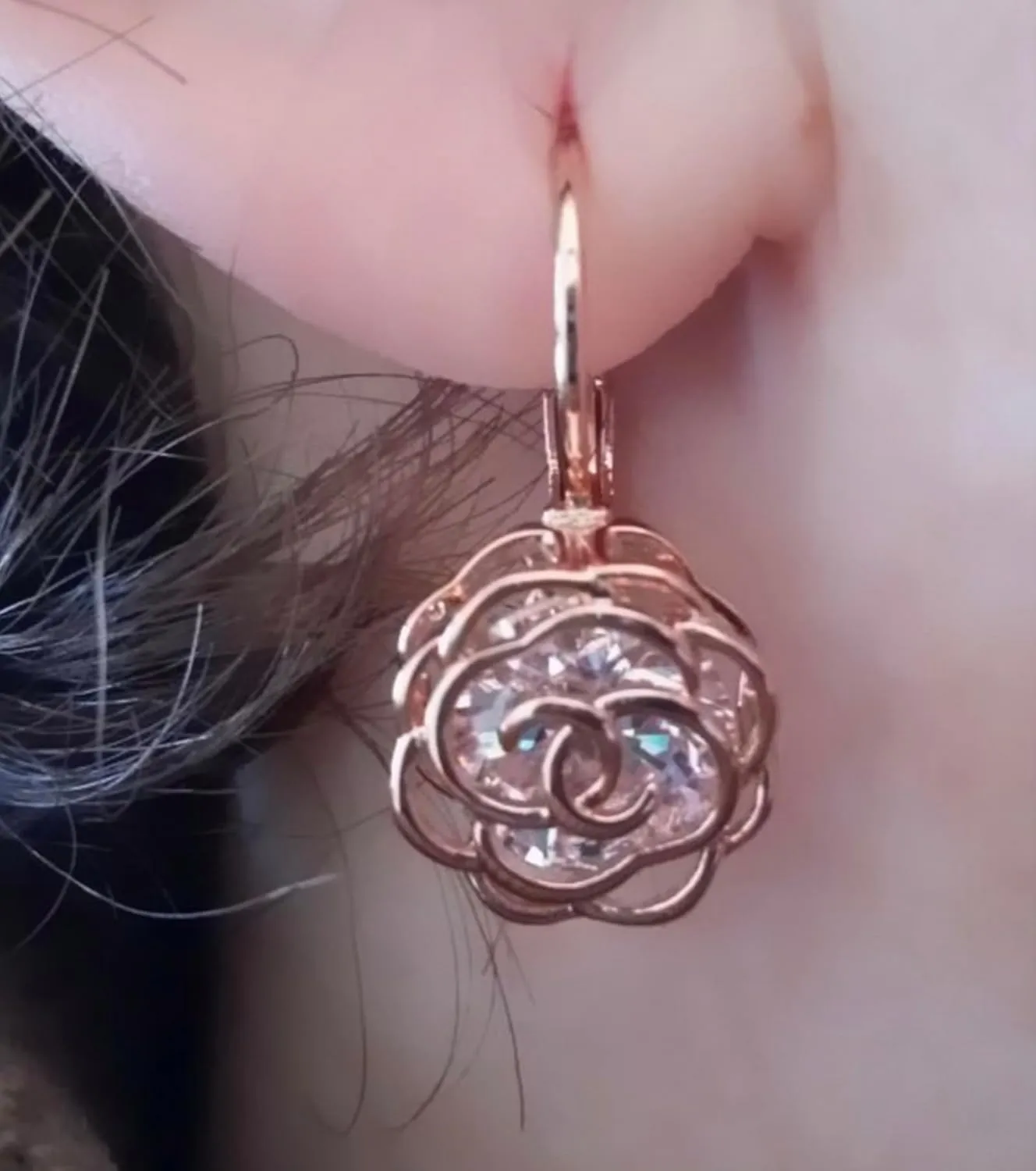 Rose Flower Leverback Earrings for Women  3D Rose Petal Design with AAA Diamond-Cut Australian Crystal Classic Leverback Design for All-Day Comfort and Style