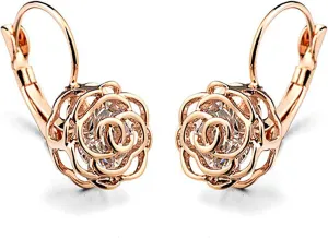 Rose Flower Leverback Earrings for Women  3D Rose Petal Design with AAA Diamond-Cut Australian Crystal Classic Leverback Design for All-Day Comfort and Style