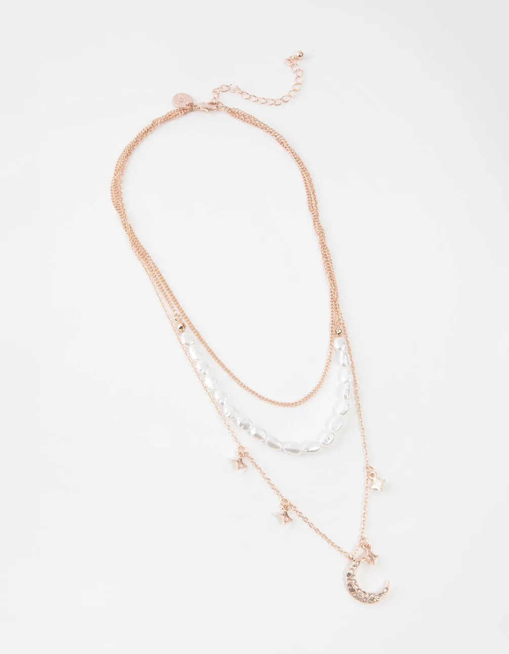 Rose Gold Short Diamante Moon 3-Row Necklace