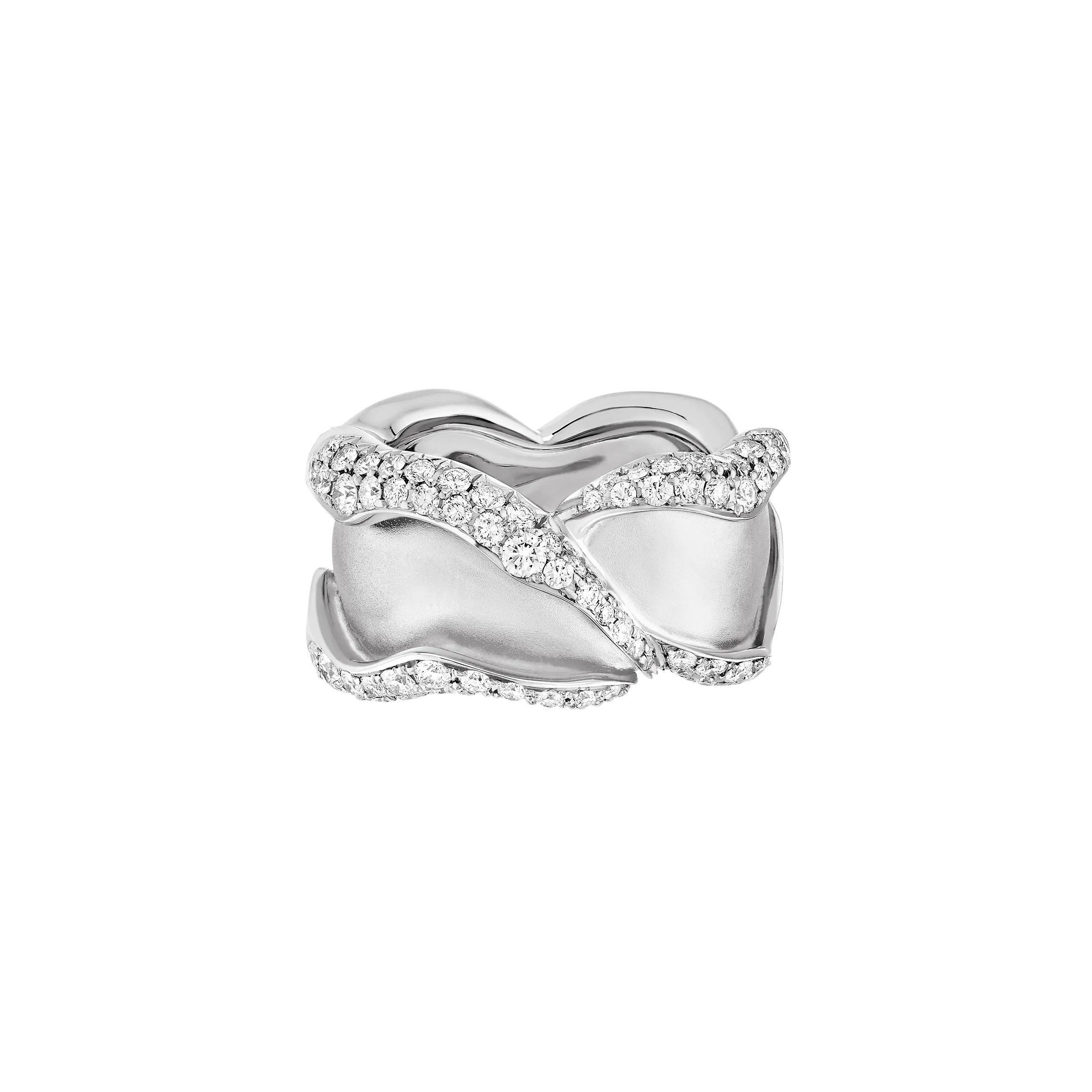 Rose of Hope - Satin White Gold and Diamond Petal Ring