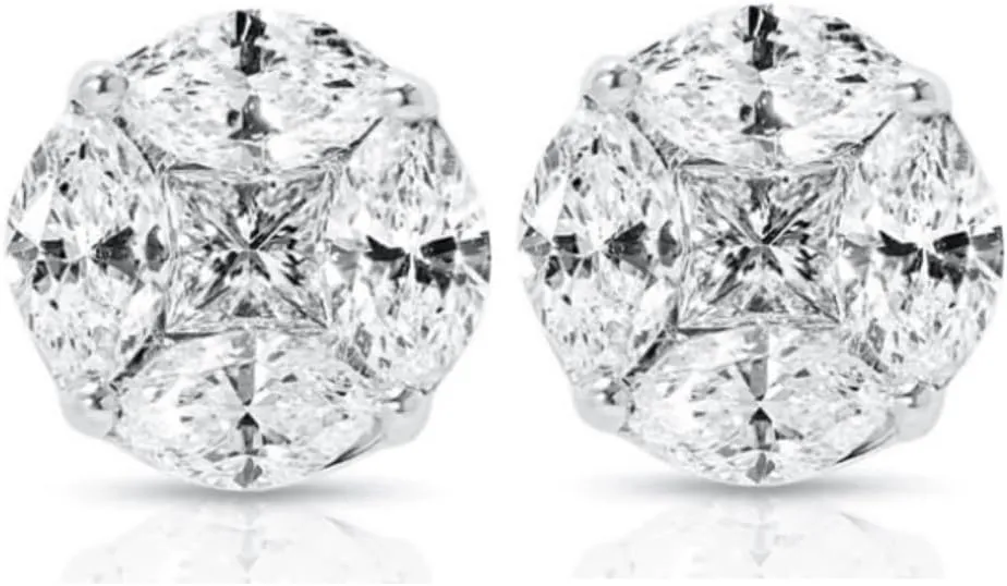 Round Marquise And Princess Cut Unisex 925 Sterling Silver White Gold Plated Round Halo Brilliant Cut Hypoallergenic Cz Men's Women's Hip Hop Circle Screw Back Stud Earrings