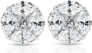 Round Marquise And Princess Cut Unisex 925 Sterling Silver White Gold Plated Round Halo Brilliant Cut Hypoallergenic Cz Men's Women's Hip Hop Circle Screw Back Stud Earrings