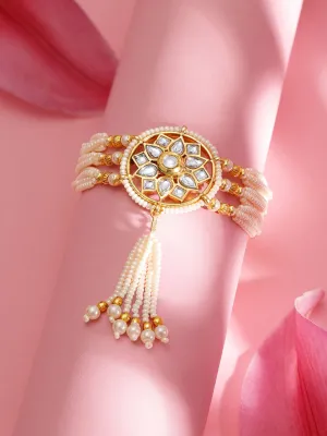 Rubans 22K Gold Plated Kundan and Pearl Blossom Bracelet Rubans 22K Gold Plated Kundan and Pearl Blossom Bracelet